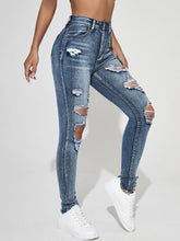 High Waist Ripped Raw Trim Skinny Jeans